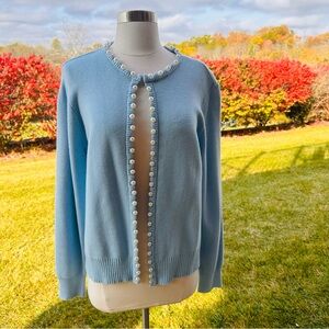 Boston Proper Blue Pearl trimmed cardigan Size M